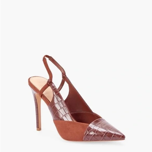 Suede and croc stiletto pumps - Picture 4 of 14